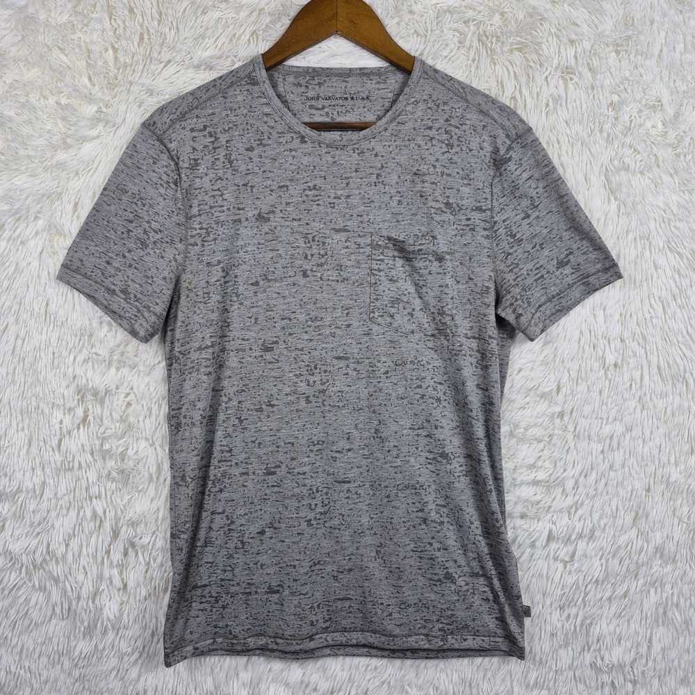John Varvatos USA Mens Grey Burnout Short Sleeve Pocket T-Shirt S Indie